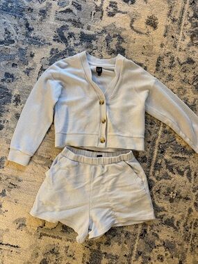 GAP Light Blue Ribbed Cardigan and Shorts Set